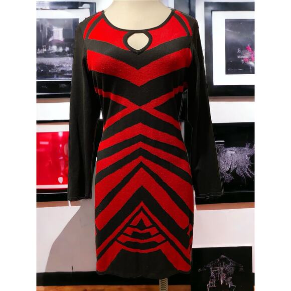 Derek Heart Size 2X Red Print Sweater Dress - Picture 1 of 6